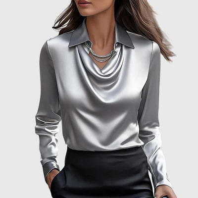 TERESA – Satin Blouse with Pleated Neckline