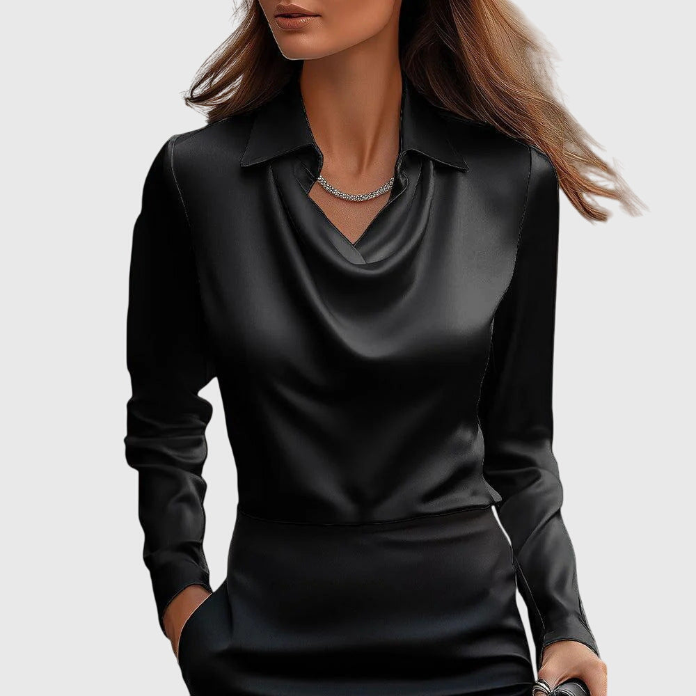 TERESA – Satin Blouse with Pleated Neckline