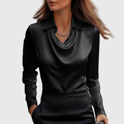 TERESA – Satin Blouse with Pleated Neckline