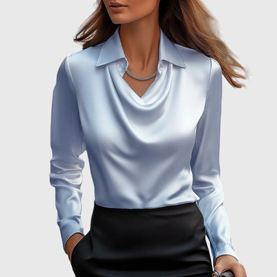 TERESA – Satin Blouse with Pleated Neckline