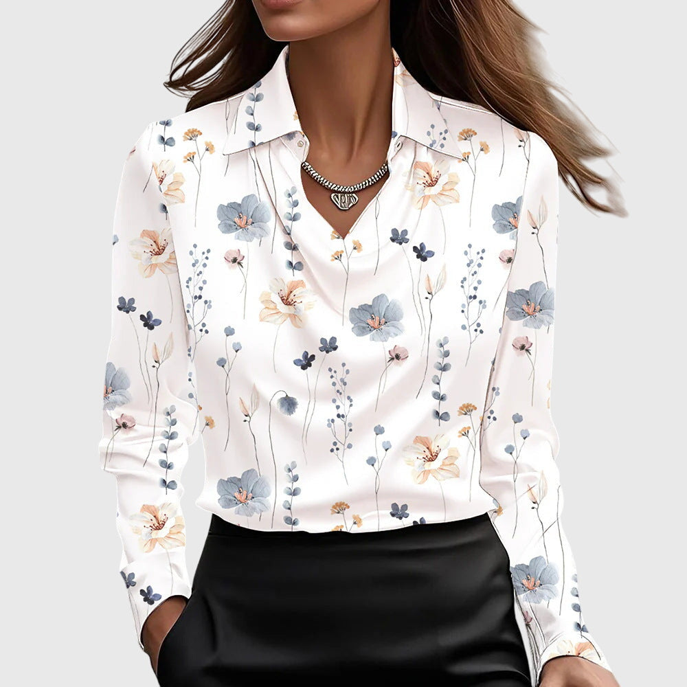 TERESA – Satin Blouse with Pleated Neckline