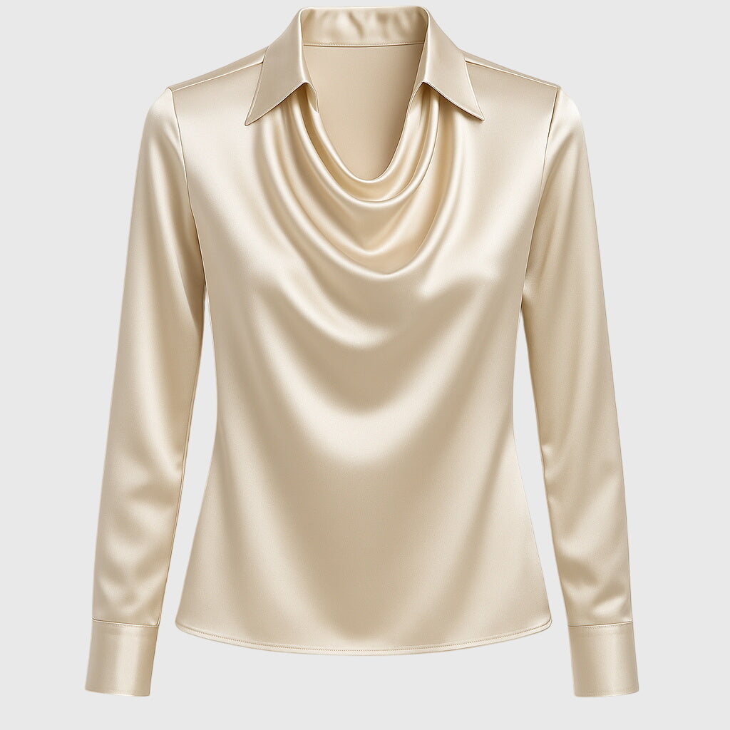 TERESA – Satin Blouse with Pleated Neckline