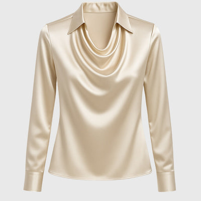 TERESA – Satin Blouse with Pleated Neckline