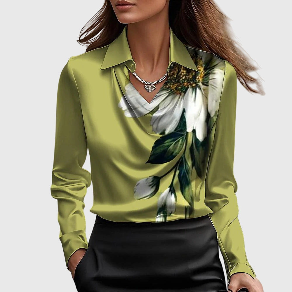 TERESA – Satin Blouse with Pleated Neckline