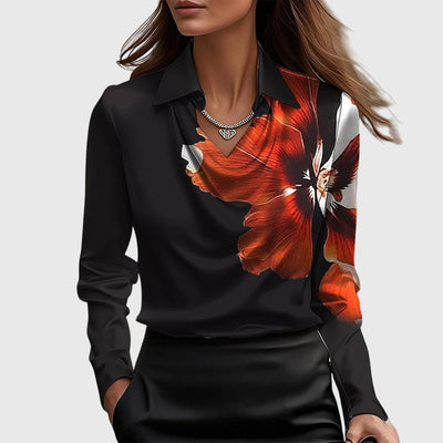 TERESA – Satin Blouse with Pleated Neckline